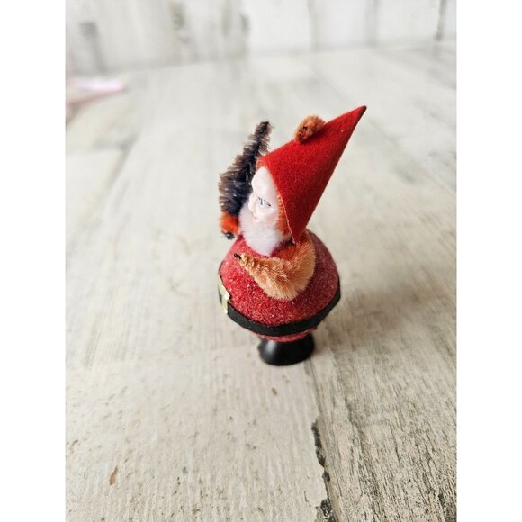 Antique glitter germany Santa flocked hat tinsel tree Xmas decor - Picture 2 of 8